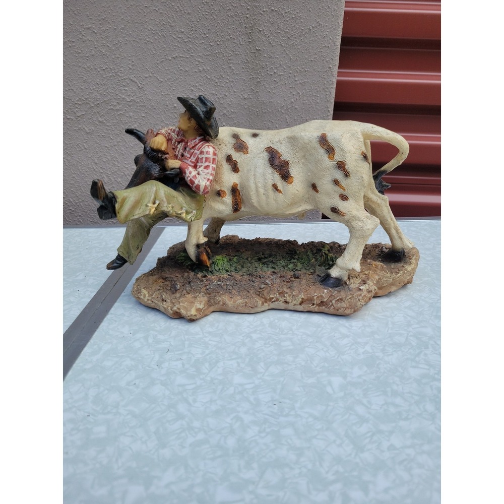 Vintage Resin Cowboy Rider Roping Bull Figurine